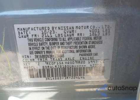 2024 Nissan Sentra Sr из США, поврежденный, VIN 3N1AB8DV3RY224646